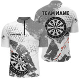 Maxcorners Retro Grey White Pattern Custom Darts Polo & Quarter-Zip Shirts, Grunge Darts Team Jerseys