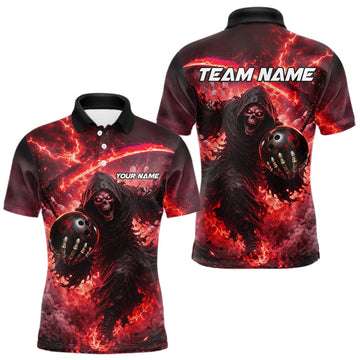 Maxcorners Red Grim Reaper Fire Smoke Bowling Jersey For Men Custom Bowling Team Shirt Polo & 1/4 Zip