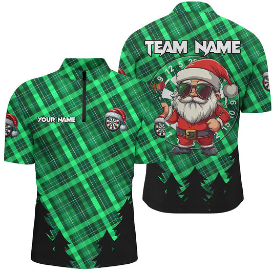 Maxcorners Funny Christmas Santa Custom Green Plaid Pattern Darts Jersey Multicolor Option Customized Name, Team Name 3D Shirt