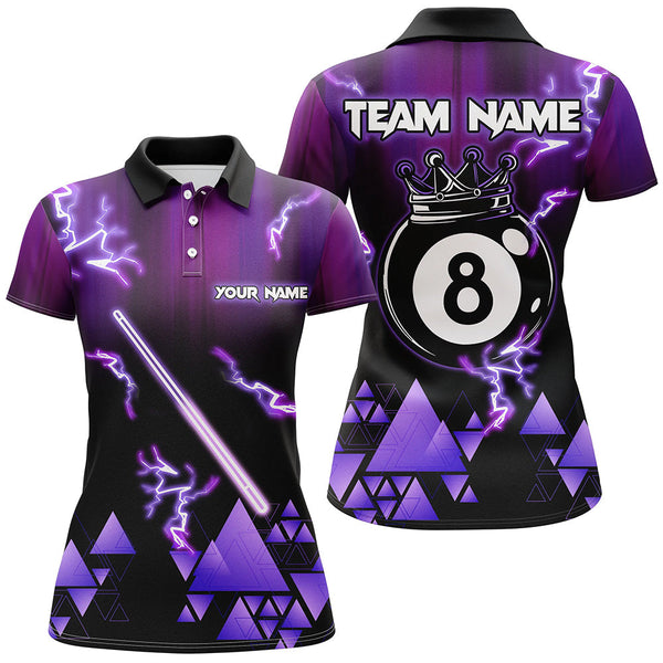 Maxcorners Purple Neon Light Pool Cue 8 Ball Crown Billiard Shirt For Men Custom Team League Billiard Jerseys