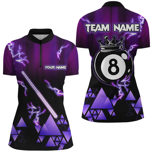 Maxcorners Purple Neon Light Pool Cue 8 Ball Crown Billiard Shirt For Men Custom Team League Billiard Jerseys