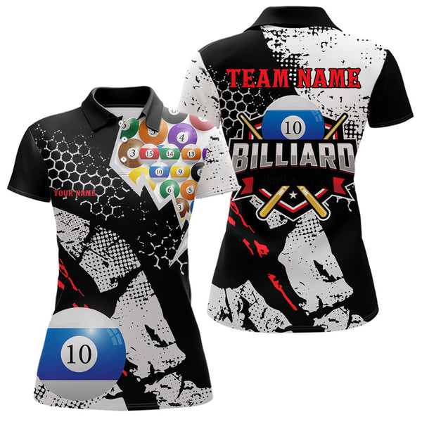 Maxcorners Personalized Grunge Style 10 Ball Billiard Shirts For Men Custom 10 Ball Pool Billiard Team Jerseys