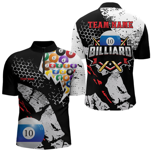 Maxcorners Personalized Grunge Style 10 Ball Billiard Shirts For Men Custom 10 Ball Pool Billiard Team Jerseys