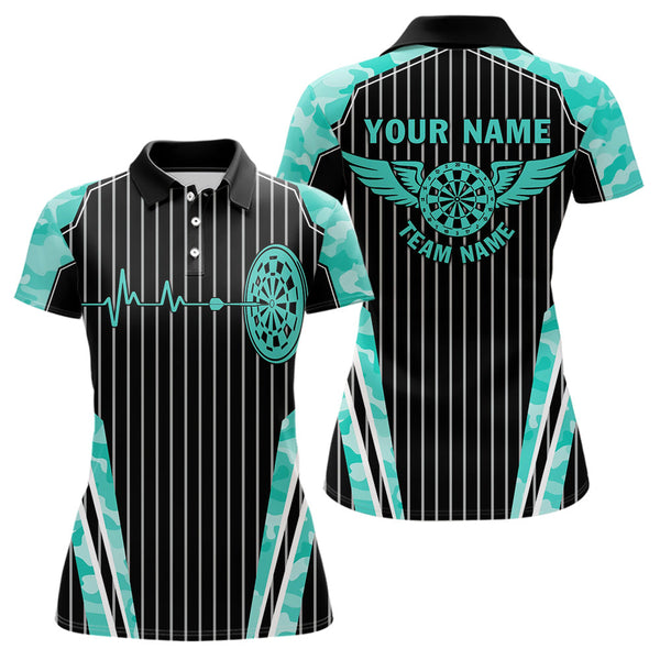 Maxcorners Turquoise Camo Dartboard Pulse Heartbeat Custom Men Dart Shirts, Funny Wings Cool Dart Team Jerseys