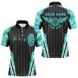 Maxcorners Turquoise Camo Dartboard Pulse Heartbeat Custom Men Dart Shirts, Funny Wings Cool Dart Team Jerseys