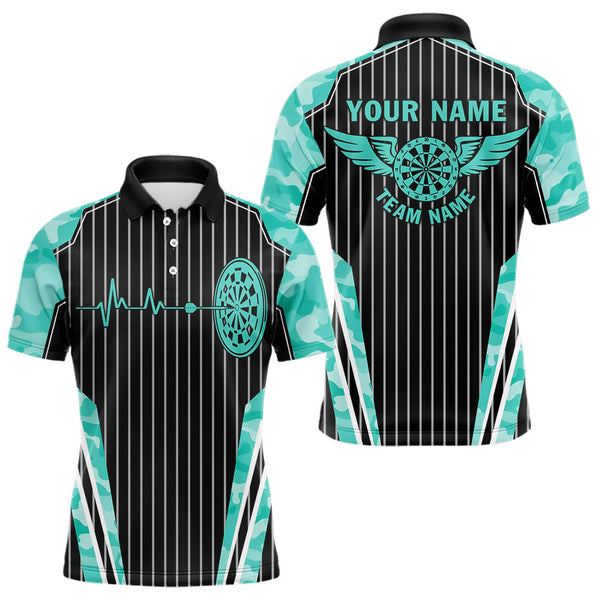 Maxcorners Turquoise Camo Dartboard Pulse Heartbeat Custom Men Dart Shirts, Funny Wings Cool Dart Team Jerseys