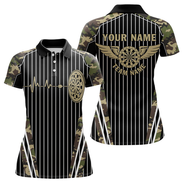 Maxcorners Green Camo Dartboard Pulse Heartbeat Custom Men Dart Shirts, Funny Wings Cool Dart Team Jerseys
