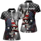 Maxcorners Personalized Billiard Skull American Flag Men Polo Shirts Custom Patriotic Billiard Jerseys Attire LM054