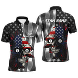 Maxcorners Personalized Billiard Skull American Flag Men Polo Shirts Custom Patriotic Billiard Jerseys Attire LM054