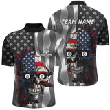 Maxcorners Personalized Billiard Skull American Flag Men Polo Shirts Custom Patriotic Billiard Jerseys Attire LM054