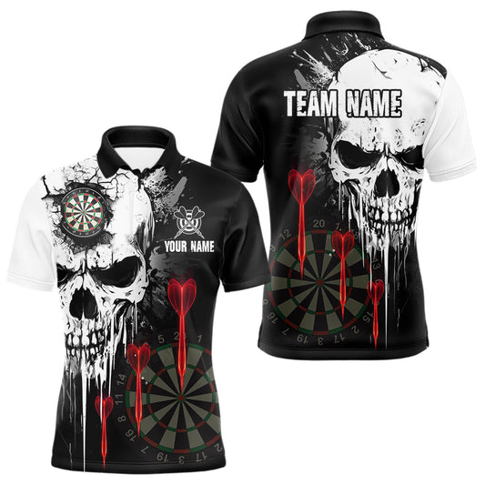 Maxcorners Personalized Grunge Skull Arrow Darts Shirt For Men Custom Darts Jersey Team Polo & 1/4 Zip
