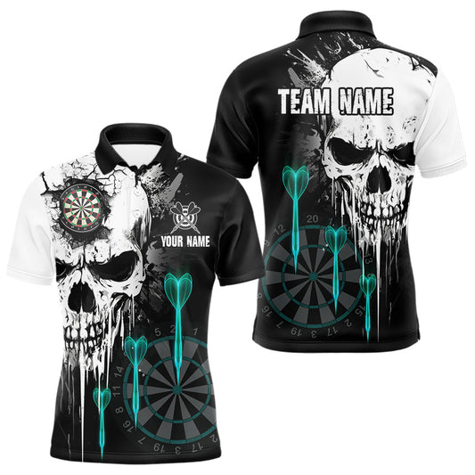 Maxcorners Personalized Grunge Skull Arrow Darts Shirt For Men, Darts Jersey Team Polo & 1/4 Zip |Turquoise