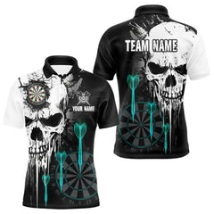 Maxcorners Personalized Grunge Skull Arrow Darts Shirt For Men, Darts Jersey Team Polo & 1/4 Zip |Turquoise TU2606