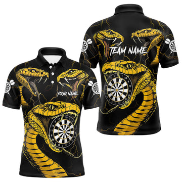 Maxcorners Personalized Black Yellow Cobra Snake Darts Shirt For Men, Darts Team Jerseys Polo & 1/4 Zip