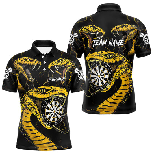 Maxcorners Personalized Black Yellow Cobra Snake Darts Shirt For Men, Darts Team Jerseys Polo & 1/4 Zip