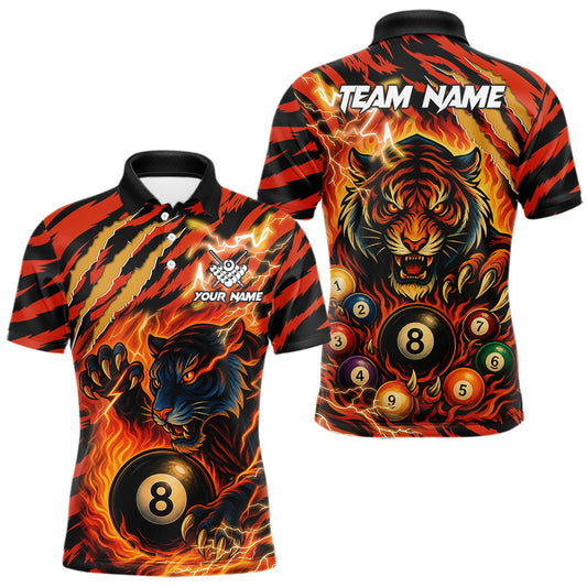 Maxcorners Orange Flaming 8 Ball Pool Tiger Billiard Shirts For Men Custom Billiard Team Jersey Polo, 1/4 Zip