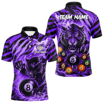Maxcorners Purple Flaming 8 Ball Pool Tiger Billiard Shirts For Men Custom Billiard Team Jersey Polo, 1/4 Zip