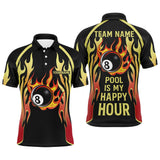 Maxcorners Pool Is My Happy Hour Billiard Shirts For Men, 8 Ball Fire Flame Custom Black Billiard Jerseys