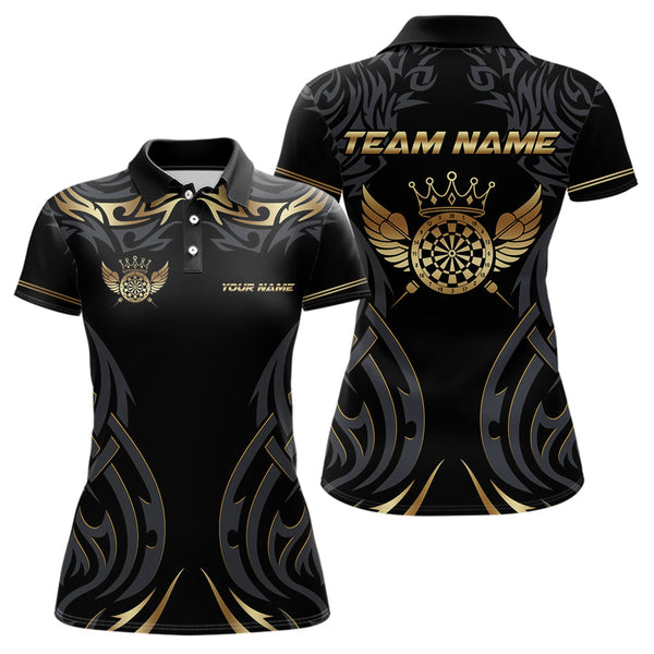 Maxcorners Black And Gold Dartboard Crown Wings Custom Darts Shirt For Men, Darts Team Jerseys Polo & 1/4 Zip LM2007