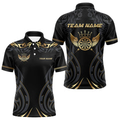 Maxcorners Black And Gold Dartboard Crown Wings Custom Darts Shirt For Men, Darts Team Jerseys Polo & 1/4 Zip LM2007