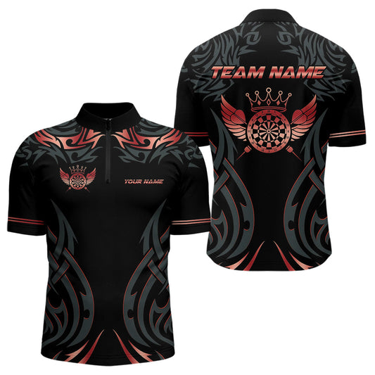 Maxcorners Black And Red Dartboard Crown Wings Custom Darts Shirt For Men, Darts Team Jerseys Polo & 1/4 Zip LM2007