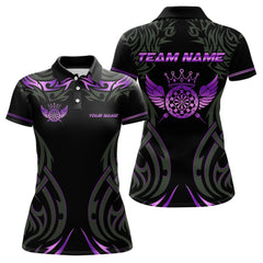 Maxcorners Black And Purple Dartboard Crown Wings Custom Darts Shirt For Men, Dart Team Jersey Polo & 1/4 Zip LM2007