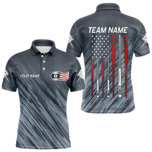 Maxcorners Personalized Billiard US Flag 9 Ball Pool Shirt For Men, Billiard Team Jersey Polo & 1/4 Zip LM2007