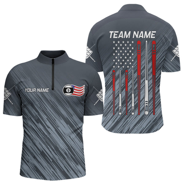 Maxcorners Personalized Billiard US Flag 9 Ball Pool Shirt For Men, Billiard Team Jersey Polo & 1/4 Zip LM2007