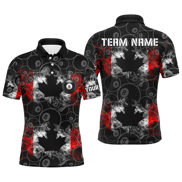 Maxcorners Canada Flag Smoke 8 Ball Pattern Billiard Jersey Customized Name, Team Name 3D Polo Shirt