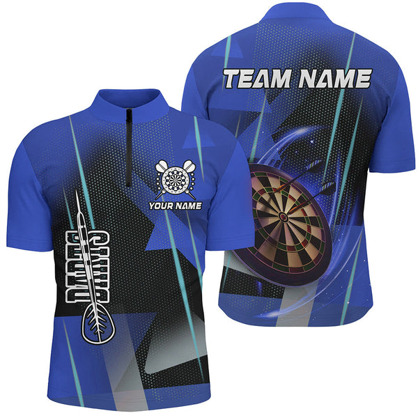 Maxcorners Personalized Darts Polo & Quarter-Zip 3D Printed Shirts Custom Blue Darts Team Jersey