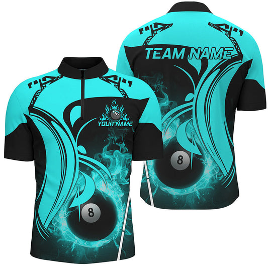 Maxcorners Turquoise 8 Ball Pool Fire Burned Billiard Jersey Multicolor Option Customized Name, Team Name 3D