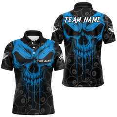 Maxcorners Personalized Skull 8 Ball Billiard Shirt For Men Custom Pool Team Jersey Polo & 1/4 Zip |Blue MT1810