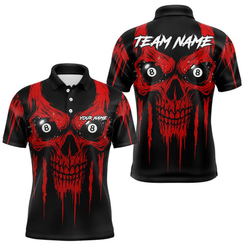 Maxcorners Red Grunge Skull Billiard Jersey For Men Custom 8 Ball Pool Billiard Shirt Team Polo & 1/4 Zip MT1810