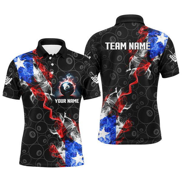 Maxcorners Personalize Us Flag Smoke 8 Ball Billiard Men Polo, 1/4 Zip Shirt Custom Patriotic Billiard Jersey