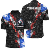 Maxcorners Personalize Us Flag Smoke 8 Ball Billiard Men Polo, 1/4 Zip Shirt Custom Patriotic Billiard Jersey