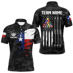 Maxcorners Personalized Texas & American Flag Camo Billiard Shirt For Men Custom Patriotic Pool Team Jersey LM1812