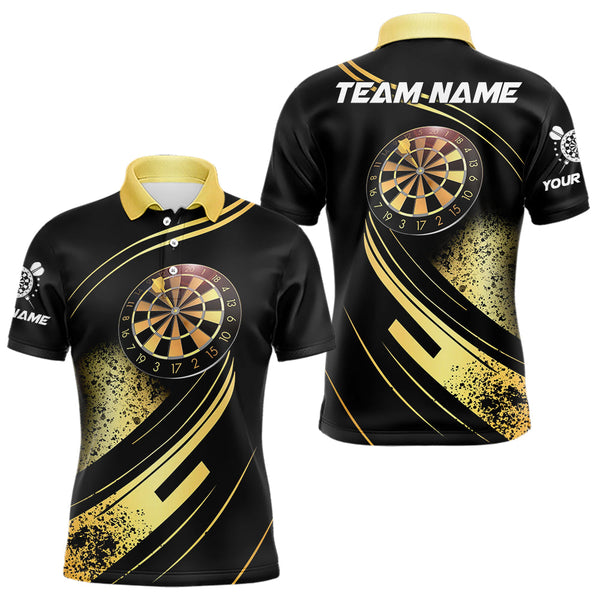 Maxcorners Personalized Gradient Gold And Black Darts Polo, Quarter Zip Custom Dart Shirts For Men & Women Dart Jersey