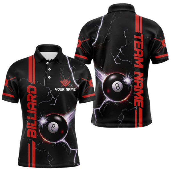 Maxcorners Personalized Red 8 Ball Thunder Lightning Billiard Shirt For Men Custom Pool Team League Jersey TU2107