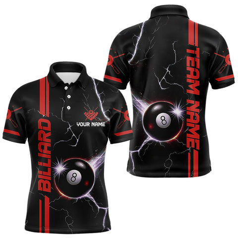 Maxcorners Personalized Red 8 Ball Thunder Lightning Billiard Shirt For Men Custom Pool Team League Jersey TU2107