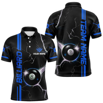 Maxcorners Personalized Blue 8 Ball Thunder Lightning Billiard Shirt For Men Custom Pool Team League Jersey LM1203