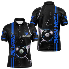Maxcorners Personalized Blue 8 Ball Thunder Lightning Billiard Shirt For Men Custom Pool Team League Jersey TU2107