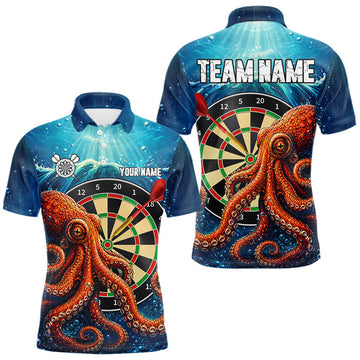 Maxcorners Personalized Blue Funny Ocean Octopus Darts Shirts For Men Custom Darts Team Jersey, Darts Gifts LM2607