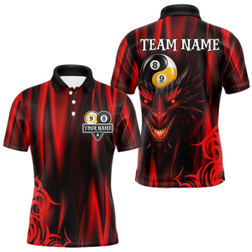 Maxcorners Personalized Red 8 Ball & 9 Ball Yinyang Dragon Billiard Shirts For Men Custom Pool Team Jersey
