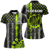 Maxcorners Custom Green Neon Grunge US Flag Patriotic Dart Shirt, Retro Darts Board Darts Team Jersey