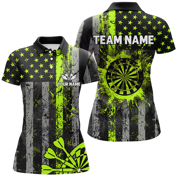 Maxcorners Custom Green Neon Grunge US Flag Patriotic Dart Shirt, Retro Darts Board Darts Team Jersey