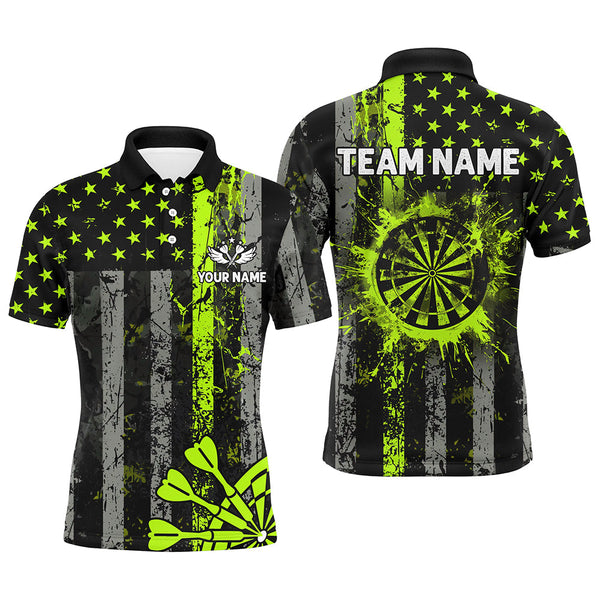 Maxcorners Custom Green Neon Grunge US Flag Patriotic Dart Shirt, Retro Darts Board Darts Team Jersey