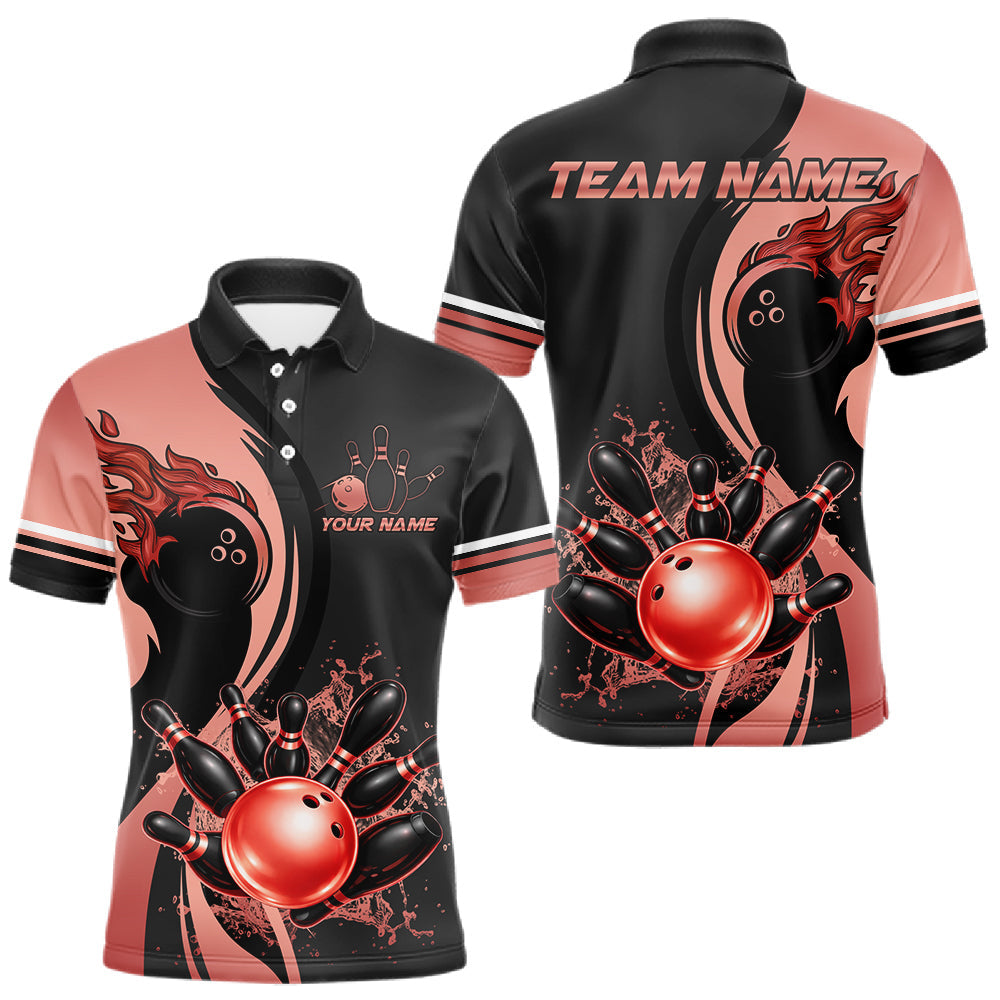 Maxcorners Custom Black And Red Splatter Bowling Shirt For Men, Bowling League Team Jersey Polo & 1/4 Zip
