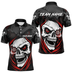 Maxcorners Personalized Funny Skull Darts Shirts For Men Custom Darts Jersey Team Polo & Quarter Zip | Red LM2011