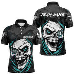 Maxcorners Personalized Funny Skull Darts Shirts For Men Custom Darts Jersey Team Polo & 1/4 Zip| Turquoise LM2011