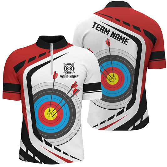 Maxcorners Personalized Archery Target White Red Jersey Men Polo Shirts Custom Archery Outfit For Archer